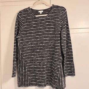 J. Jill Black and White Striped Long Sleeve Knit Top